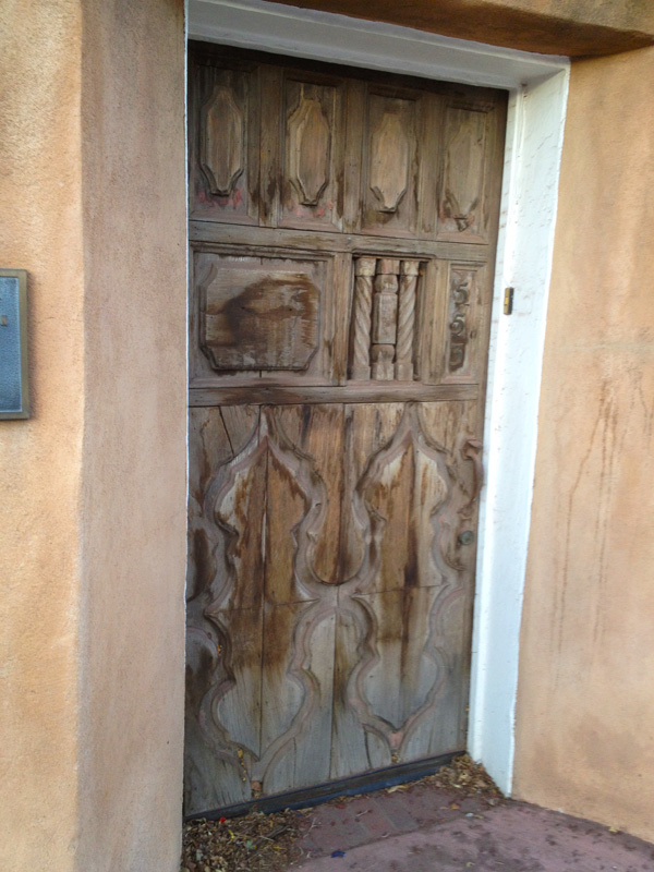 Carved wooden door in Santa Fe
